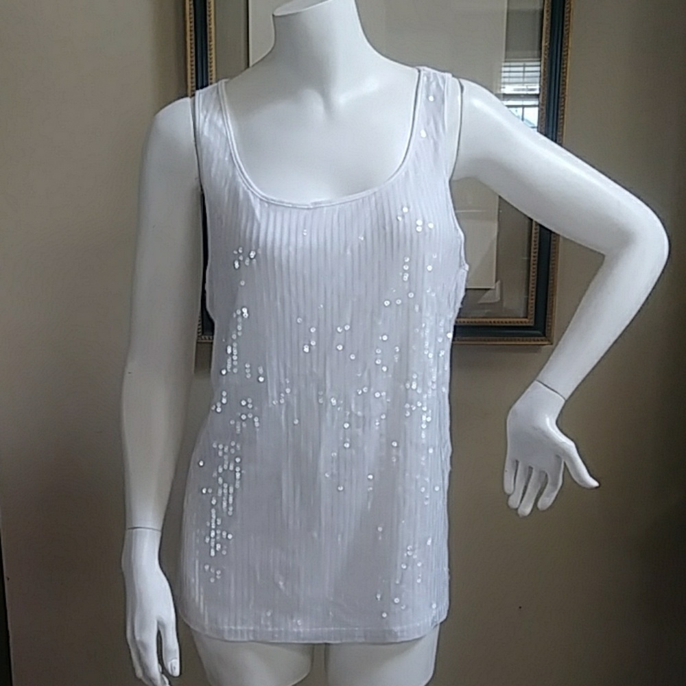 Chico's White sequin embellished tank